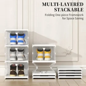 Modern Style Plastic Transparent Foldable 3 Layer Shoe Rack Organizer Cabinet
