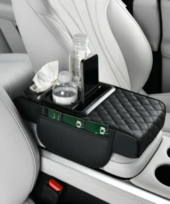 Premium Leather Car Cup Holder Console with Tissue Box