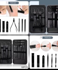 18 PCs Black Nail Kit Box | Professional 18-Piece Manicure & Pedicure Set