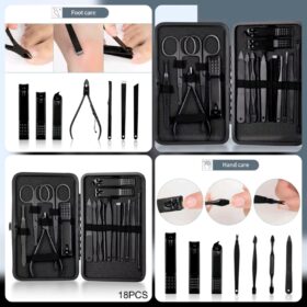 18 PCs Black Nail Kit Box | Professional 18-Piece Manicure & Pedicure Set