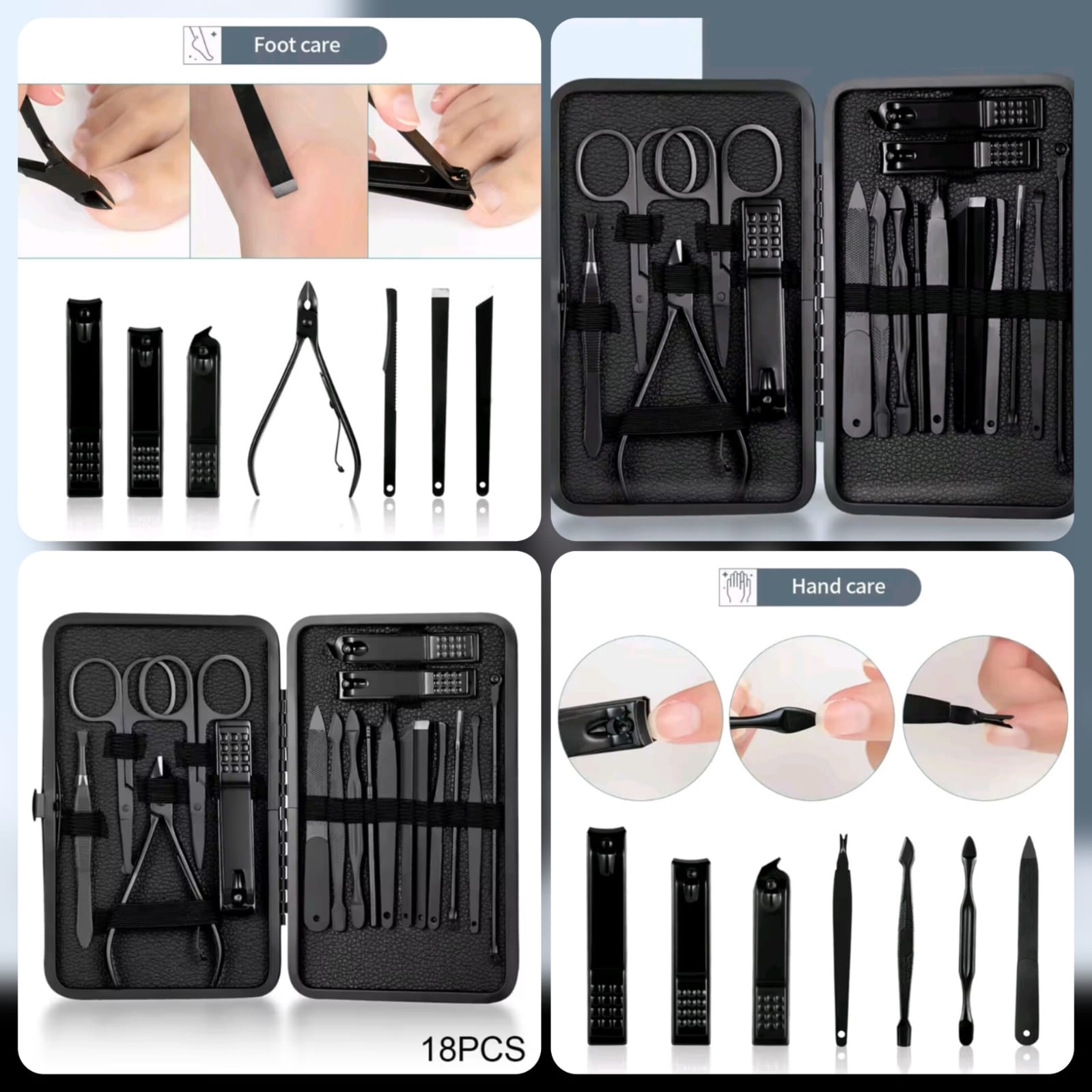 18 PCs Black Nail Kit Box | Professional 18-Piece Manicure & Pedicure Set