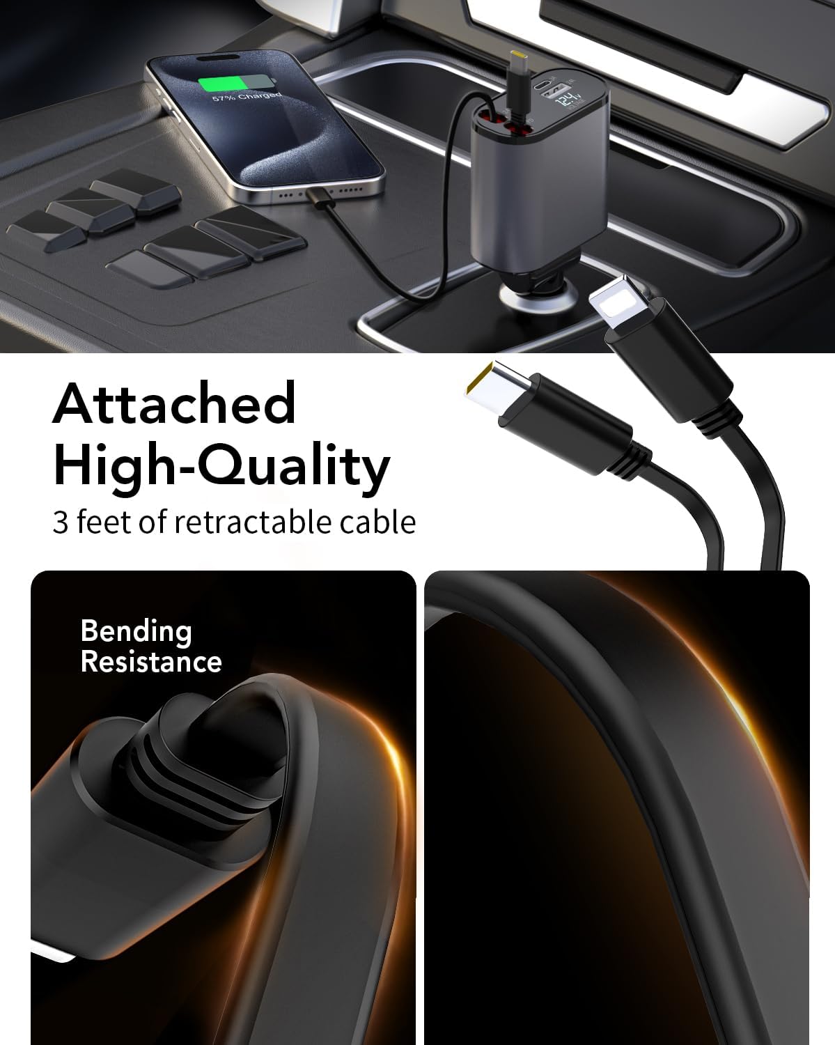 4-In-1 Retractable Car Mobile Fast Charger – Fast Charging Multi-Cable USB Car Charger for All Devices - Image 7